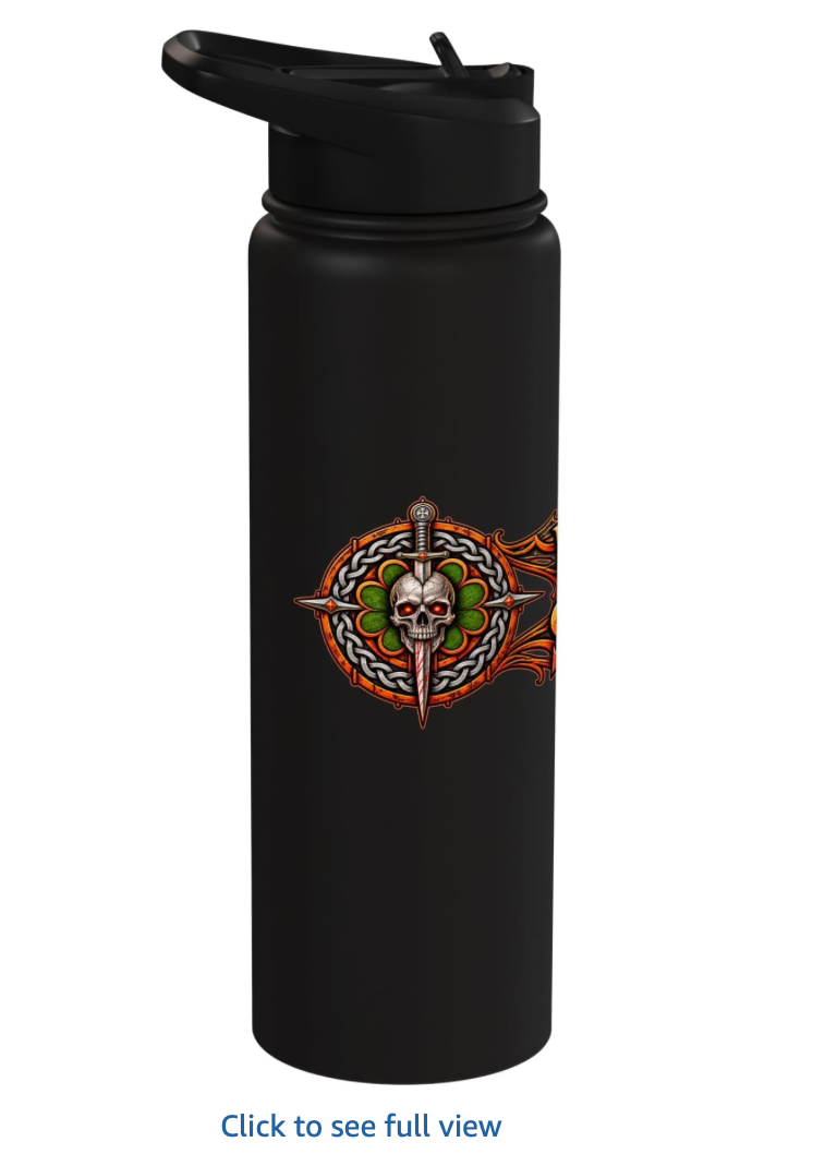 Black Who’s Got Shotgun water bottle — emblem view